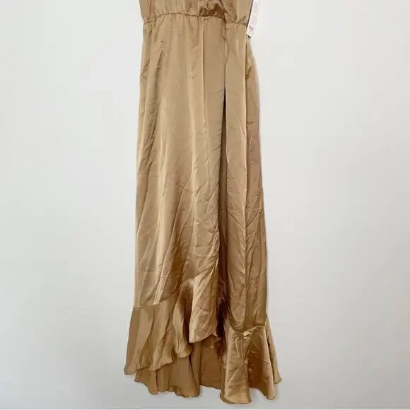 Show Me Your Mumu Samantha Ruffle Wrap Dress True Gold Luxe Satin Small‎ - Picture 7 of 12